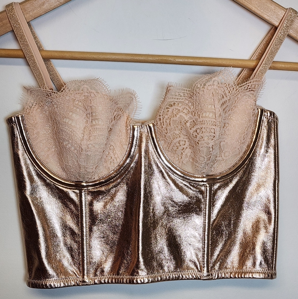 VS Victoria's Secret Metallic Rose Gold Bustier Bra Top Corset 32B